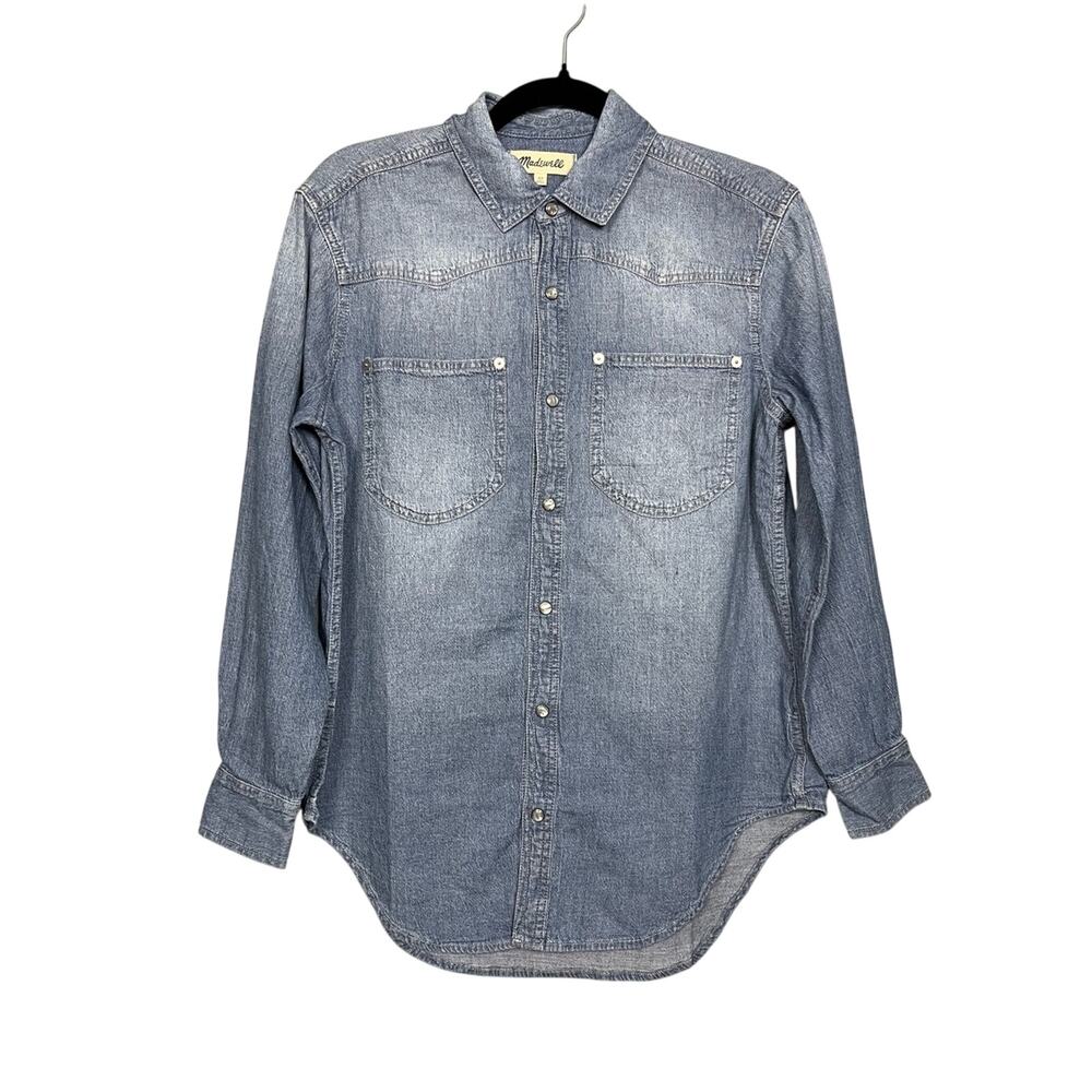 Madewell NWT Light Wash Denim Pearl Snap Button Up Western Shirt Women’s Size XS
